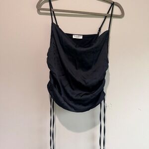 Be Divine Cowl Neck Ruched Cami Tie Side Sinch Womens S Black Satin Indie Sleaze